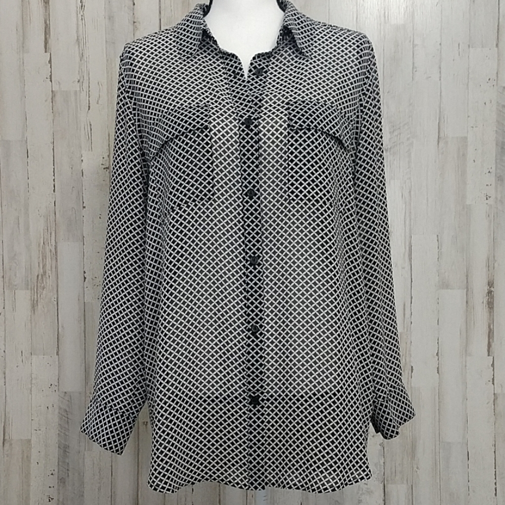a.n.a Black and White Sheer Blouse